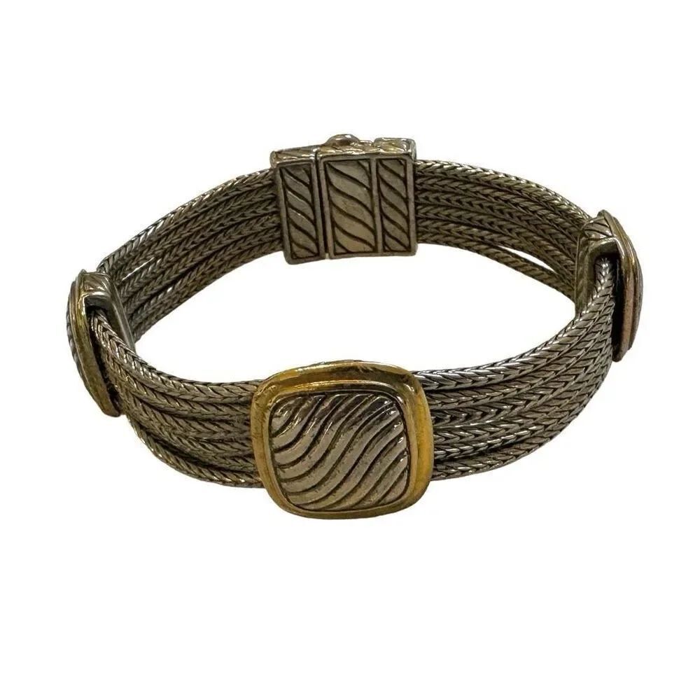 Two tone square multi chain bracelet